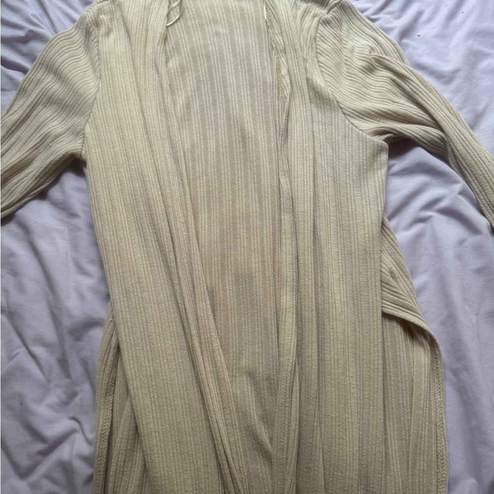 Cream Ribbed Cardigan Sweater